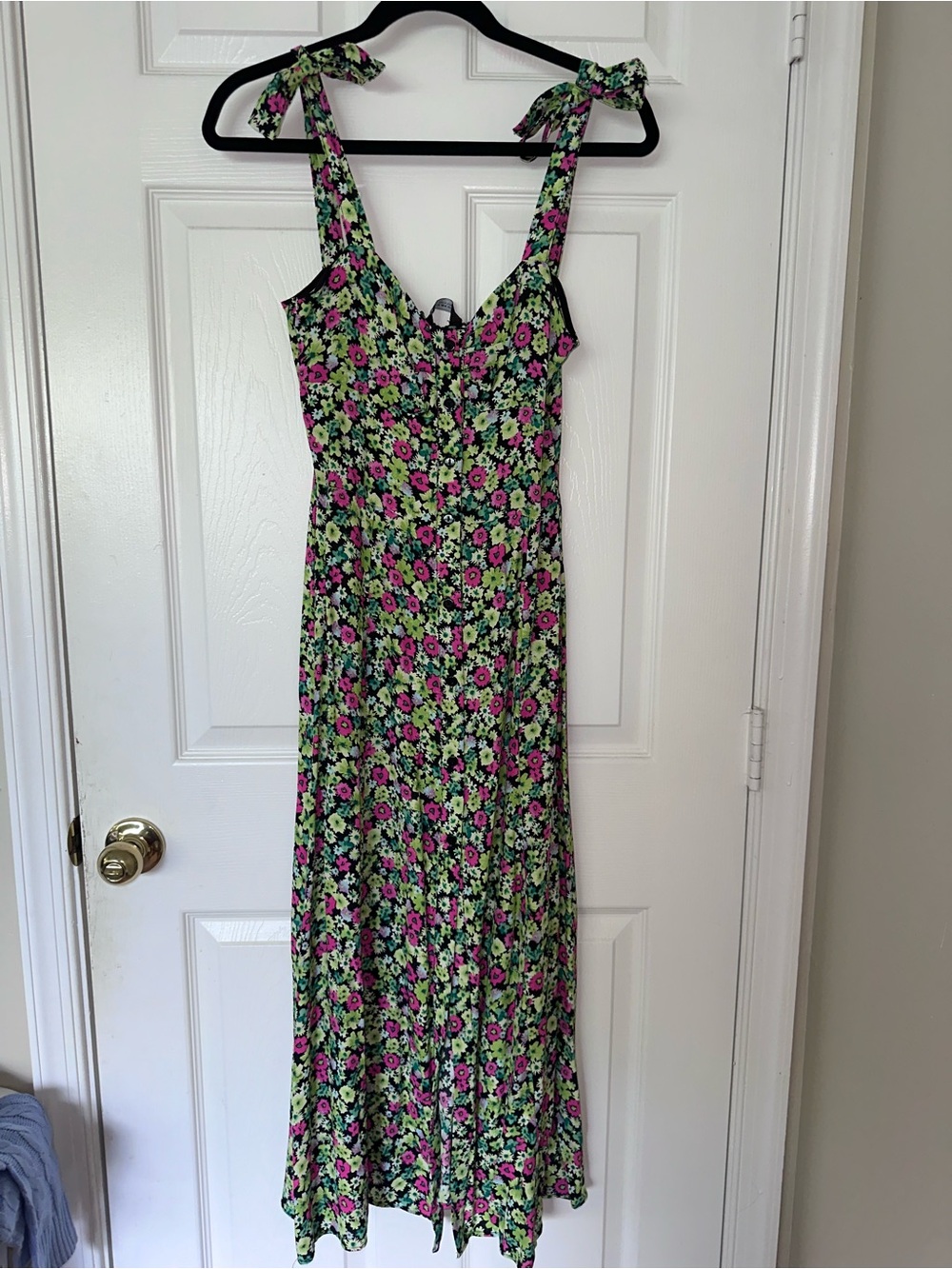 Zara Pink and Green Floral Tie-Strap Maxi Dress